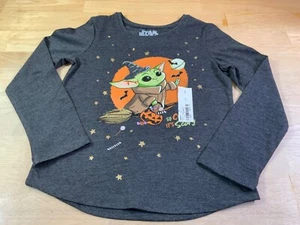 New Girl's Star Wars/The Mandalorian Halloween LS  Tee Grogu as Witch-CUTE!!* - Picture 1 of 3