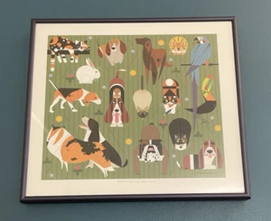 Charley Harper "Amici delle nostre famiglie" litografia incorniciata cani gatti uccellini animali domestici - Foto 1 di 8