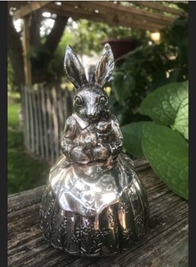 Bunnykins Royal Doulton Silver Plated Musical Bunny with Baby Bunny. Vintage