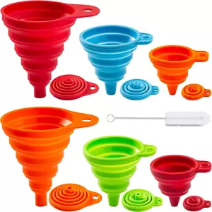 6 Pack Kitchen Funnel Set Food Grade Silicone Collapsible Funnel Funnels for Kit - Picture 1 of 11