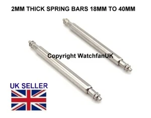 Strong 2MM Spring Bars For Large Watches Seiko Citizen Divers 18mm to 40mm - Picture 1 of 3