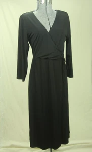 B-Slim NY Collection Black Faux Wrap Dress Small Stretch MIdi Slimming - Picture 1 of 5