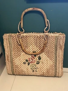 Vintage Mister Ernest Straw Wicker Floral Purse Bag Made In Italy - Picture 1 of 6