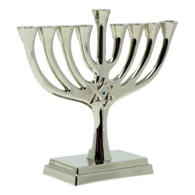 Rtie Lite Menorah Silver Plated with a fine Blue European Crystal 6 in x 5 in — 第 1/2 张图片