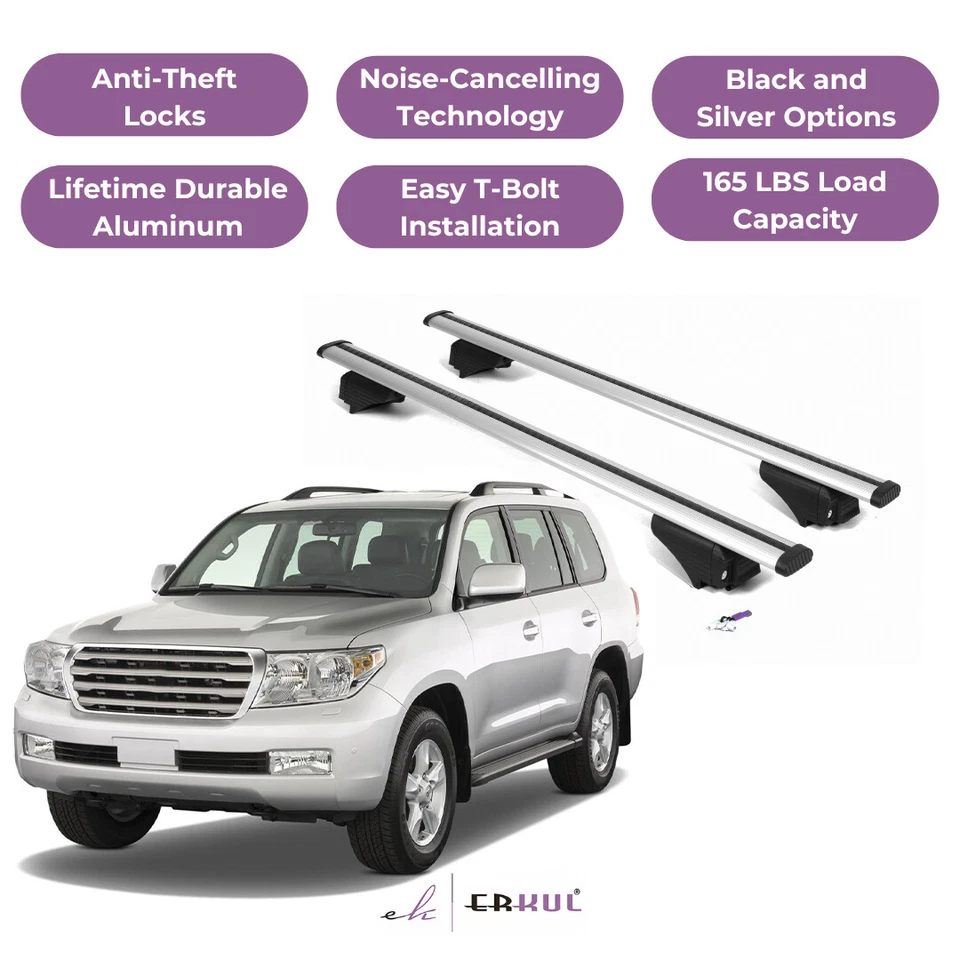 ERKUL Roof Rack Cross Bars for Toyota Land Cruiser 2008-2021 - Silver - Image 1 of 4