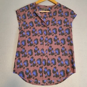 J Crew Womens Silk Top 00P Purple Animal Print Cap Sleeve Blouse Shirt 00 Petit - Picture 1 of 8