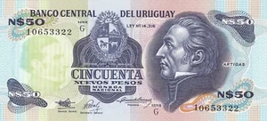 Uruguay 50 nuevos pesos 1989 P-61A CRISP UNC serie G - ¡Envío combinado! - Imagen 1 de 2