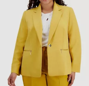 Kasper Women's Yellow Stretch Crepe One-Button Zip-Pocket Blazer Jacket Size 12 - Picture 1 of 2