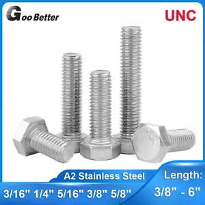 Viti a testa esagonale 3/16" 1/4" 5/16" 3/8" 5/8" UNC bulloni A2 acciaio inox - Foto 1 di 15
