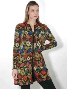 -20% NEU Ivko Strickmantel Zipper 38 grün rost bunt Baumwolle Blumen Muster - Bild 1 von 6