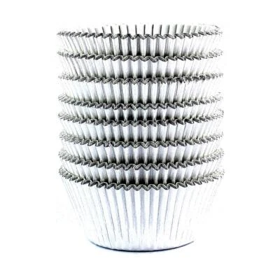 Silver Foil Cupcake Case Liners Baking Muffin Paper Cups 198 Pcs - Image 1 of 4