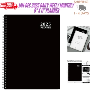 2025 Daily Planner/Appointment Dotted Journal Notebook JAN-DEC, 9" x 11" Black - Picture 1 of 9