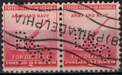 Perfins USA 1940, Sc900 2x 2c Anti Aitcraft Gun. Used B&O - Image 1 of 3