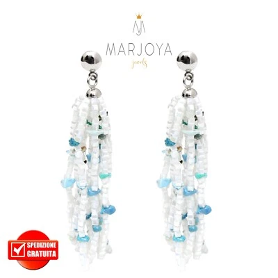 Orecchini pendenti con turchese e swarovski bianchi in argento 925 - Immagine 1 di 4