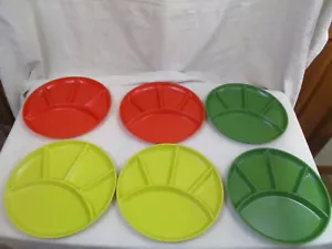 6 Vtg Retro 70's Plastic Divided Fondue/Sushi Plates Orange Green Yellow Japan - Picture 1 of 6