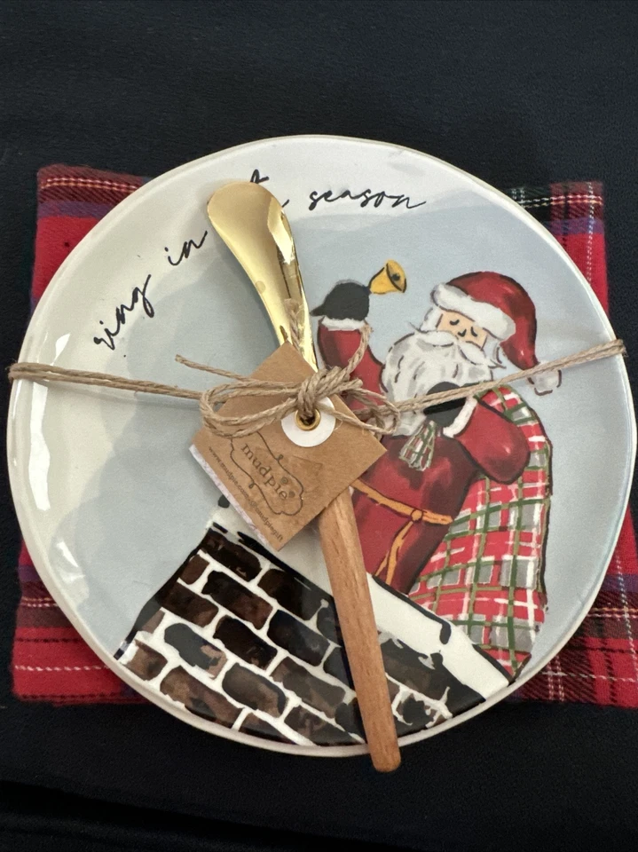 Mud Pie 圣诞彩绘圣诞老人戒指 The Season 3 件套 Appetizer 套装全新带标签 2022 — 第 1/1 张图片