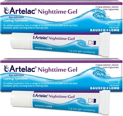 BAUSCH + LOMB 2 x Artelac Nighttime Carbomer Eye Gel, by Bausch Plus Lomb, for Dry Eyes, 10g