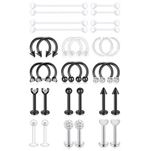 32pcs Body Piercing Set Lip Horseshoe Nose Rings Cartilage Industrial Earrings - Picture 1 of 7