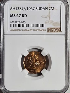 Sudan 2 Millim AH1387 / 1967 NGC MS 67 RD - Picture 1 of 2