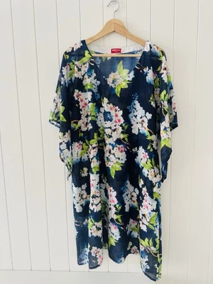 Ruby Yaya Kaftan Dress Size XL Blue Floral Pockets V Neck Half Sleeve Diamante - image 1 of 4