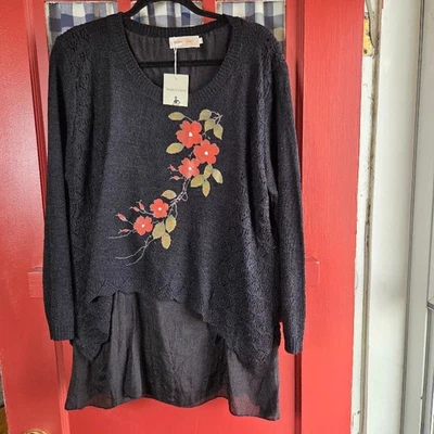 Combo Camisa Suéter Para Mujer Simply Couture Negra Estampado Floral Frontal Talla 1XL NUEVA CON ETIQUETAS Foto 1 de 4