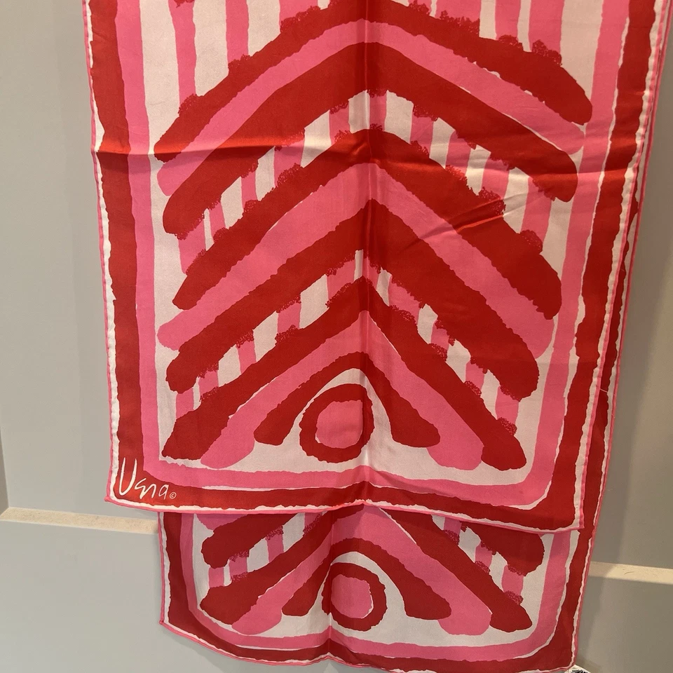 "Bufanda de seda vintage Vera Neuman Mod roja rosa marfil Japón increíble rara 15""x43""" Foto 1 de 4