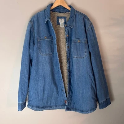 LL Bean Men's 1912 Heritage Sherpa Lined Blue Denim Shirt Jacket Size XL - Image 1 of 4