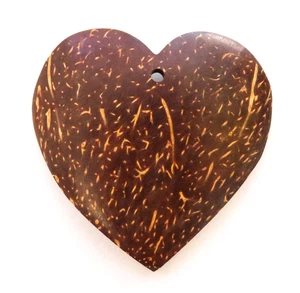 Coconut Shell Heart Pendant Vintage Brown Large Statement Tropical Craft Bold - Picture 1 of 2