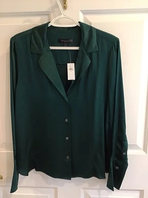 Blusa de seda Banana Republic verde profundo talla M nueva con etiquetas Foto 1 de 4
