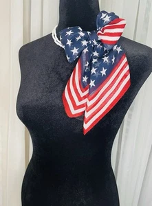 Vintage Tommy Hilfiger Patriotic Scarf & Ceramic Bead Necklace Set 20” Sq. - Picture 1 of 10
