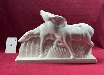 BICHE ANTILOPE LEMANCEAU SCULPTURE STATUE OBJETS ANIMAL CRAQUELÉ ART DECO 1930 - Photo 1/4