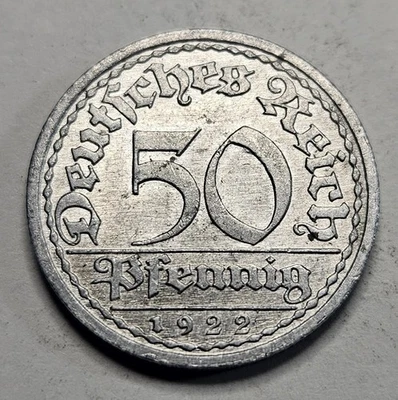 1922-A Germany 50 Pfennig - Aluminum Coin - Europe - Weimar Republic - German  - Image 1 of 2