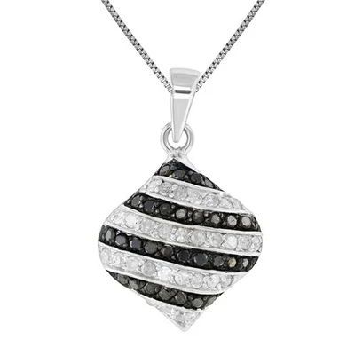 0.90 ct Black and White Diamond Pendant Necklace for Women .925 Sterling Silver - Image 1 of 4
