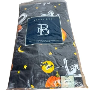 Tovaglia Halloween rotonda 70" nera vinile flanella supporto festa tavola decorazione nuova - Foto 1 di 9