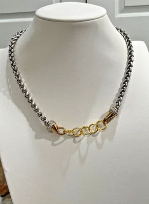 Lauren G Adams silver tone necklace, rhinestones and gold tone clasp - Image 1 of 4