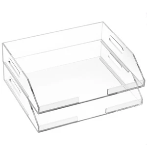 Clear Acrylic Stackable Letter Tray Desk Organizer 2 Tier A4 Paper Tray - Picture 1 of 6