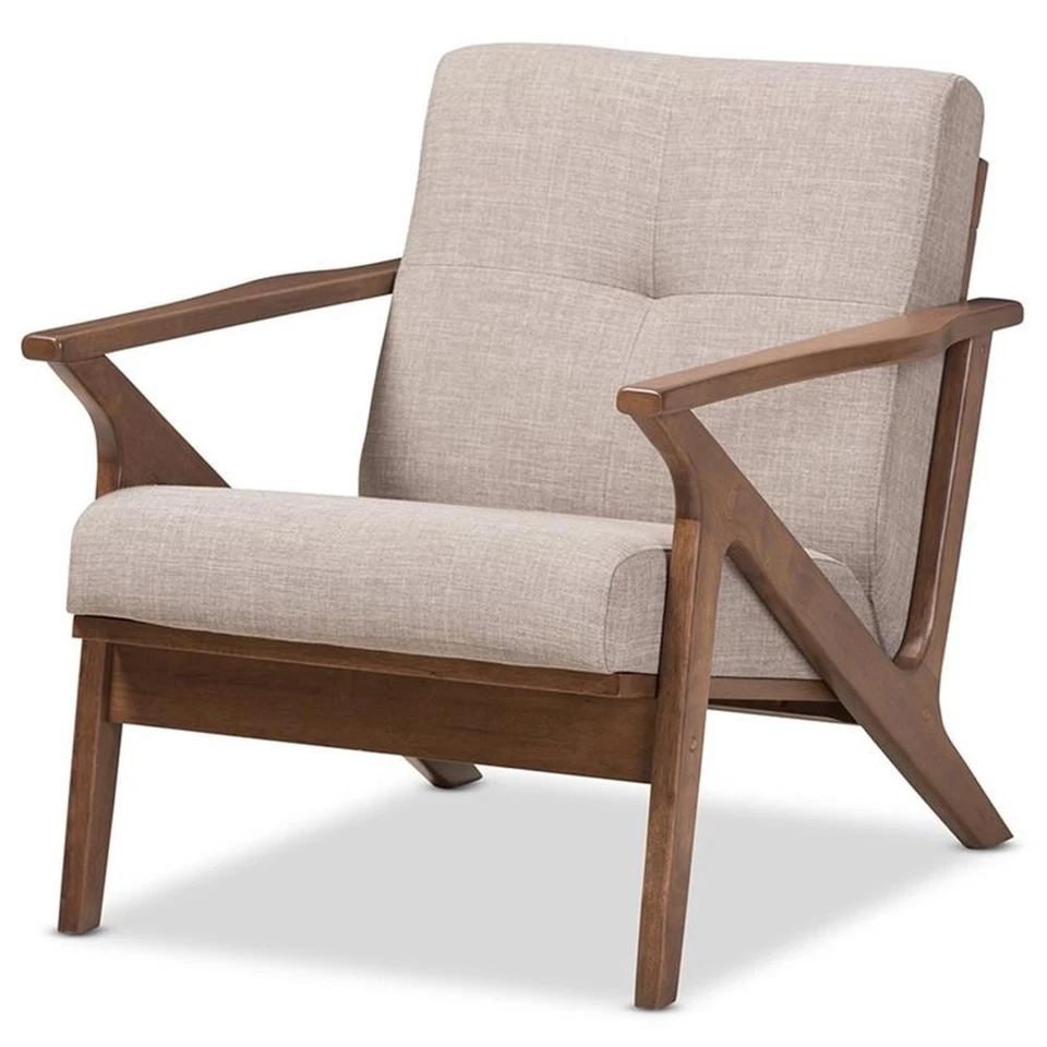 Silla con brazo Baxton Studio Bianca acolchada en gris y marrón nogal Foto 1 de 4