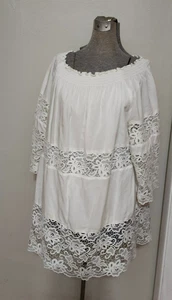 Chicos Boho Top Womens Sz 2 Large White Lace Overlay Pullover Cotton Modal - Picture 1 of 8