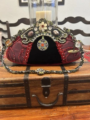 Vintage Mary Frances Beaded Red /Black Velvet Handbag Exc Condition w/Dust Cover - Image 1 of 4
