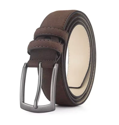 Cinturón de gamuza para hombre - Cinturón retro de cuero con hebilla de aleación café y negro 105-125 cm Foto 1 de 4