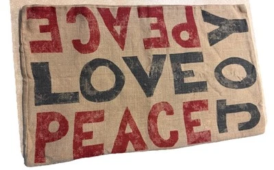 Funda de almohada Pottery Barn Arpillera 16" x 26" Navidad: Paz Amor Alegría Usada en Excelente Condición Foto 1 de 4