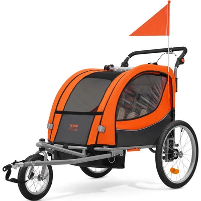 VEVOR Child Bike Trailer Foldable 2 Seater Stroller Double Kids Carrier 100 lbs - Image 1 of 4