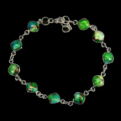 Pulsera de plata de ley 925 cojín Kingman turquesa 6 mm joyas de piedras preciosas 7 pulgadas Foto 1 de 4