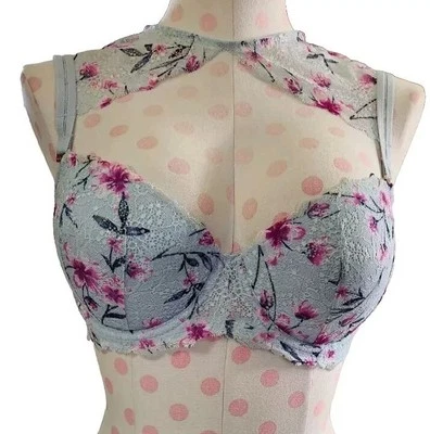 Victoria's Secret розовый Дата бюстгальтер пуш-ап мульти способ 36D синий цветочный - новый без ЯРЛЫКОВ - Изображение 1 из 4