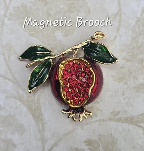 MAGNETIC Jeweled Pomegranate Brooch. Fall, Winter, Christmas Thanksgiving jewel - Picture 1 of 7