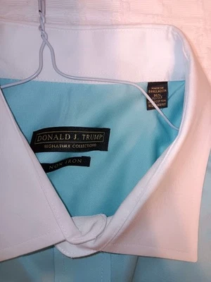 Donald J Trump 16.5 32-33 Shirt Men Aqua Signature Collection Button French Cuff - Image 1 of 4
