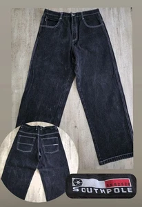 Vintage Y2K Southpole Black Denim Baggy Wide Leg Jeans Sz 32 Hip Hop - Picture 1 of 12