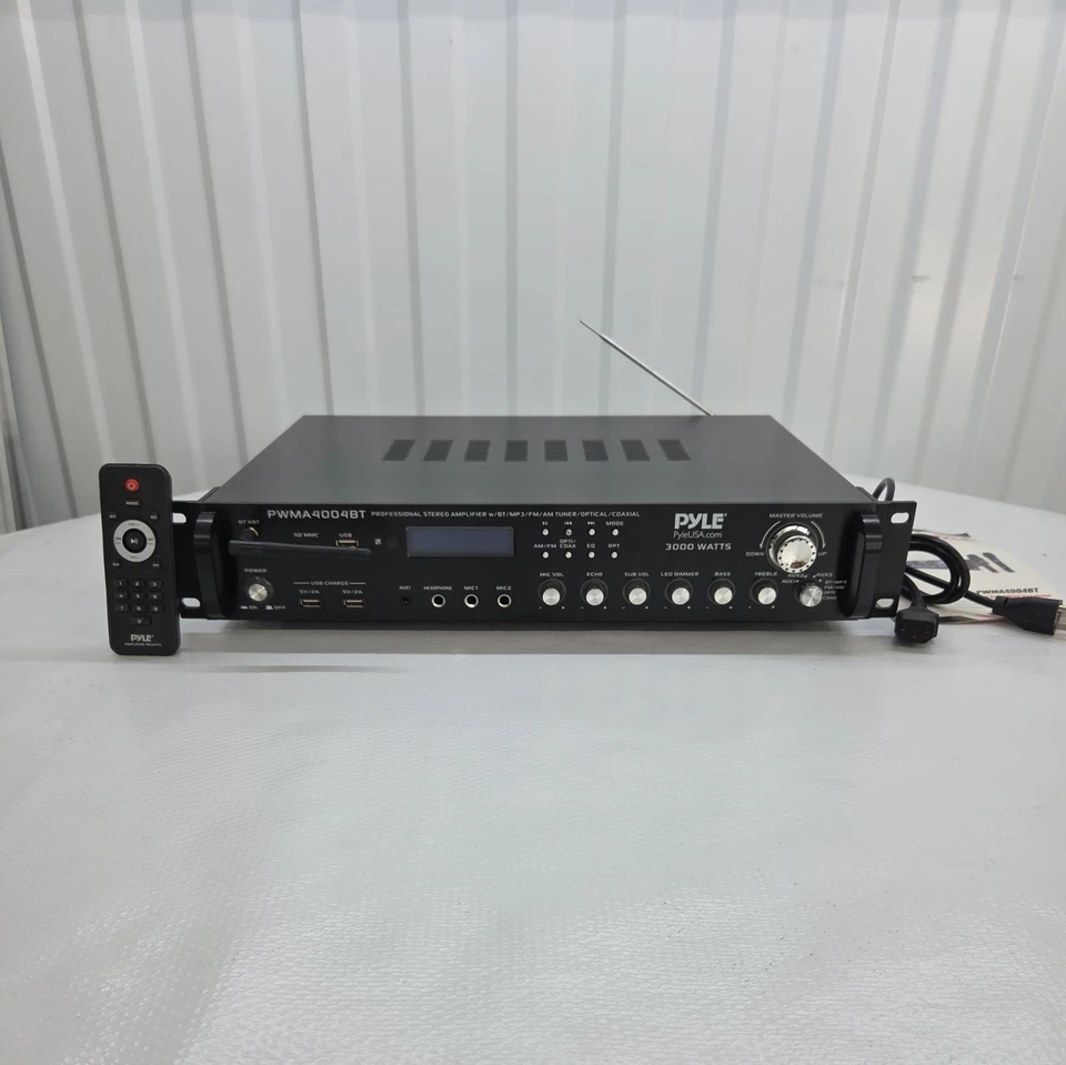 Bluetooth 3000w Rack Mount Amp 2 Channel Amplifier w/ Microphone Power - Image 1 of 4