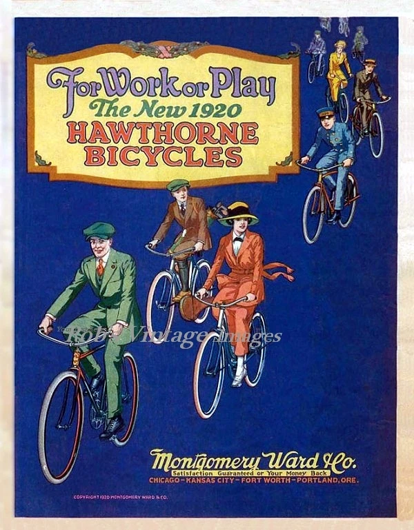 Hawthorne Vintage Bicycle Poster Bike Montgomery Ward USA 1920 Art Print - Image 1 of 1