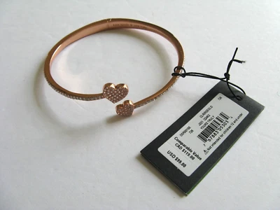 BRAZALETE BRAZALETE ORO ROSA BISAGRA ABIERTA PAVÉ VERDADERAMENTE CORAZÓN KATE SPADE NUEVO CON ETIQUETAS Foto 1 de 4